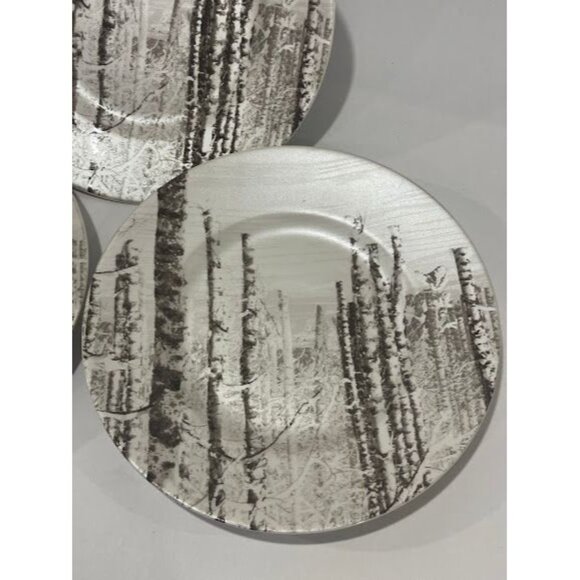 Set Of 3 Better Homes & Gardens Forest Scene 11" Dinner Plates Porcelain White & - Picture 5 of 9